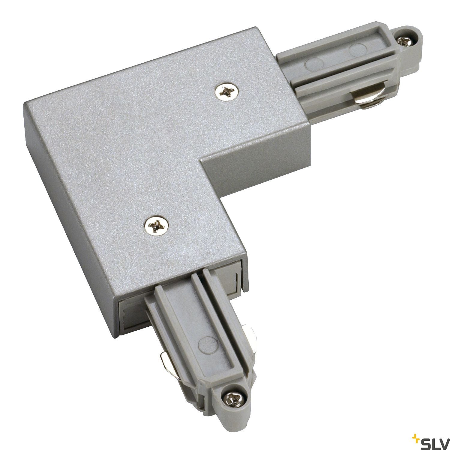SLV Corner connector for 1-circuit track, surface-mounted, silver-grey, inner earth 143062