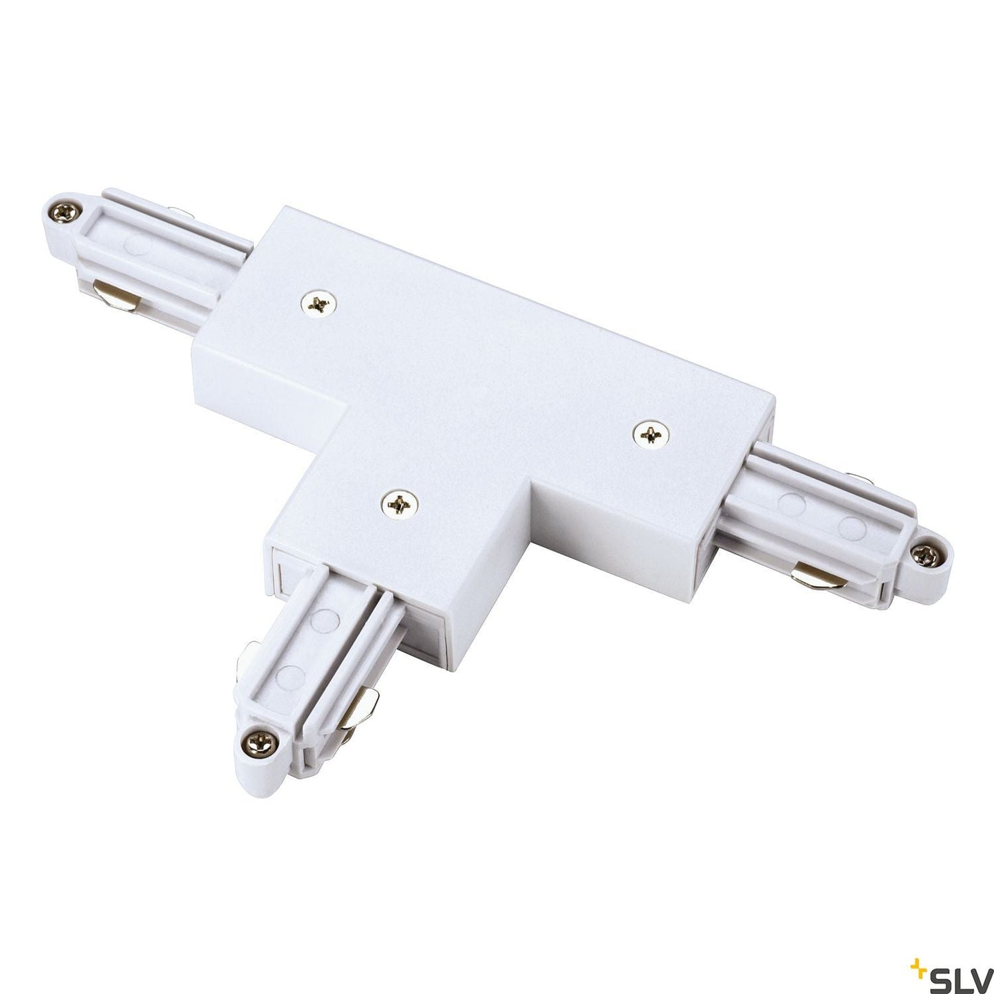 SLV T-connector for 1-circuit track, surface-mounted, white, earth left 143071