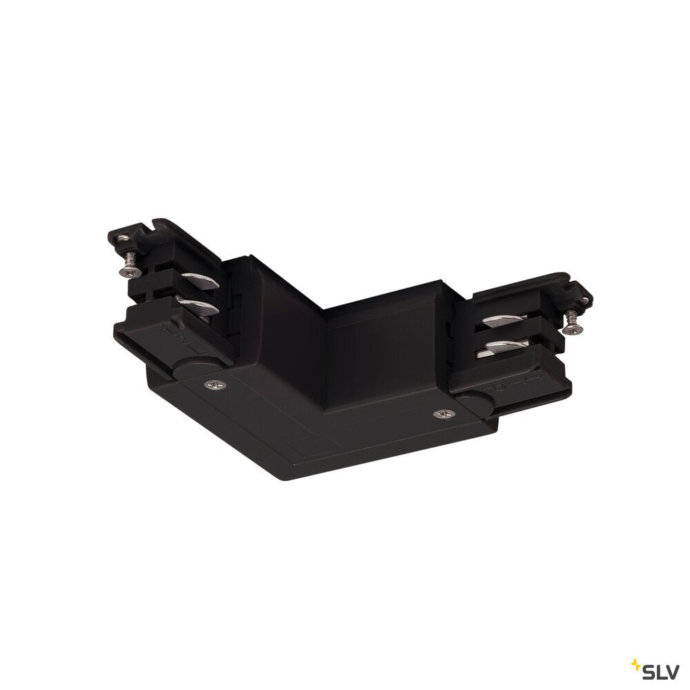SLV S-TRACK L-connector, earth electrode outside, with feed-in option, PHASE, black 175120