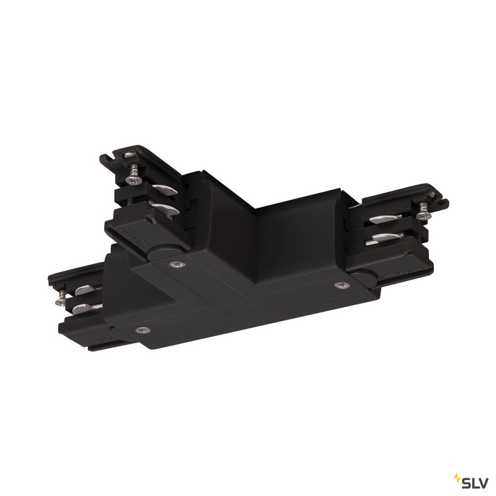 SLV S-TRACK T-connector, left, earth electrode inside, with feed-in option, PHASE, black 175130