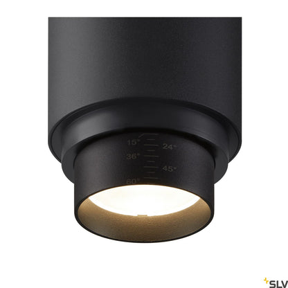 SLV NUMINOS® ZOOM Dimmable, black 3-phase spot, 20W 3000K 15-60° 1006110
