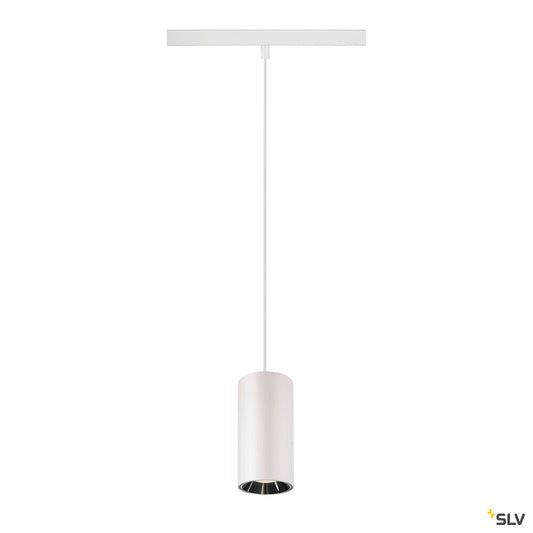 SLV NUMINOS® S, 48V pendant light, pendant length 150 cm, 4000 K, 55°, DALI 2, matt white / glossy chrome 1006866