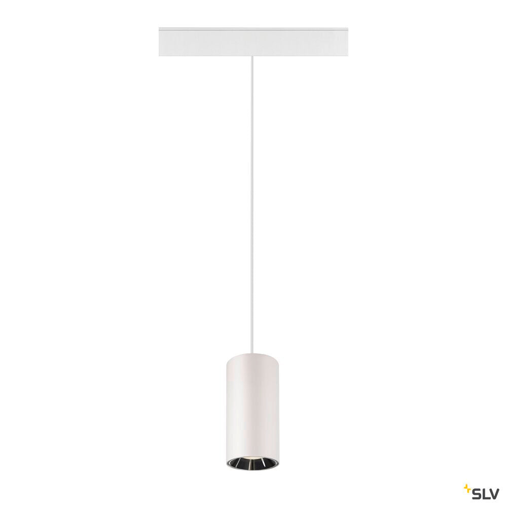 SLV NUMINOS® S, 48V pendant light, pendant length 150 cm, 4000 K, 55°, DALI 2, matt white / glossy chrome 1006866