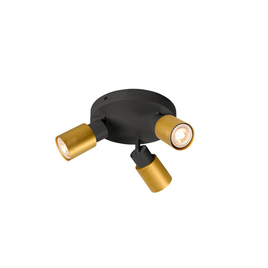 SLV PURI 2.0 Tube, wall and ceiling-mounted light, round, 3 x max. 6 W GU10, black / gold 1008333
