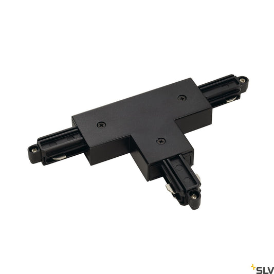 SLV T-connector for 1-circuit track, surface-mounted, black, earth left 143070