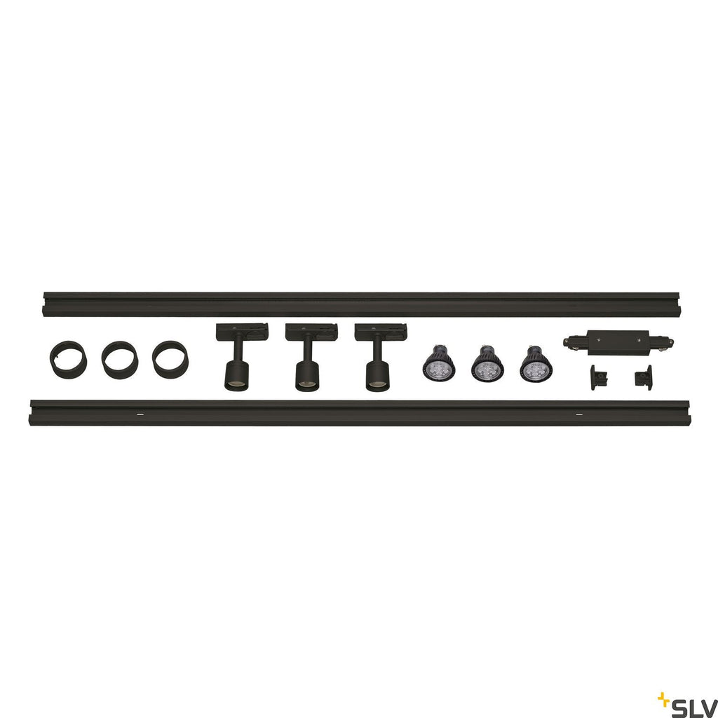 SLV 1-CIRCUIT TRACK SET, 2x 1m, incl. 3x PURI and 3x 4.3W LED lamp, black 143190