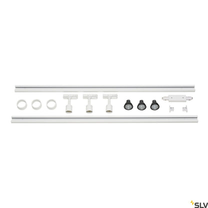 White Track Kit, SLV 1-CIRCUIT TRACK SET, 2x 1m, incl. 3x PURI and 3x 4.3W LED lamp, for Single Circuit White Track Lighting, 143191