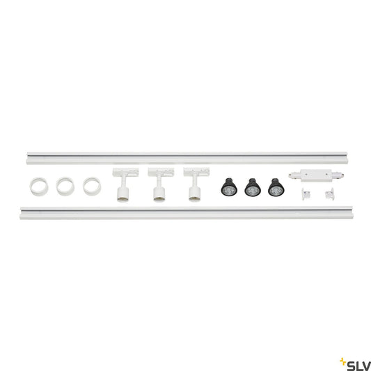 White Track Kit, SLV 1-CIRCUIT TRACK SET, 2x 1m, incl. 3x PURI and 3x 4.3W LED lamp, for Single Circuit White Track Lighting, 143191