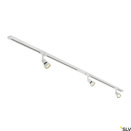 White Track Kit, SLV 1-CIRCUIT TRACK SET, 2x 1m, incl. 3x PURI and 3x 4.3W LED lamp, for Single Circuit White Track Lighting, 143191
